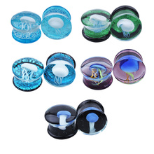 Hot Sale Hand Made Glass Jellyfish Ear Gauge Plug Saddle Ear Expander Stretcher Mix Designs Body Piercing Jewelry 6-16mm 2024 - buy cheap