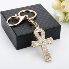 dongsheng Hip Hop Jewelry Cross Alloy Keychain Key of Life Egyptian Ankh Cross Charm Keyring Key Chain Iced Out Crystal Gift-50 2024 - buy cheap