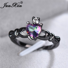 Junxin anel de arco-íris fofo para mulheres, com preta, dourada, opala de fogo branca, alianças de casamento, coroa, joia 2024 - compre barato