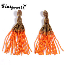 Flatfoosie 12 Colors Beads Tassel Drop Earrings Handmade Long Dangle Earring For Women Bohemian Charm Jewelry Boucles D'oreilles 2024 - buy cheap