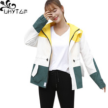 UHYTGF Spring female windbreaker coat Cute girl color matching Sportswear casual women coat Hooded loose plus size outerwear 118 2024 - buy cheap