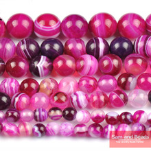 Free Shipping Natural Stone Magenta Rose Stripe Agata Round Loose Beads 4 6 8 10 12MM Pick Size For Jewelry Making SAB01 2024 - buy cheap