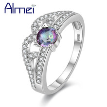 Almei Crown Pink Ring Silver Color Rings For Womens Female With Rainbow Mystic Stones Vintage Jewelry Blue Crystal Zircon Y2712 2024 - buy cheap