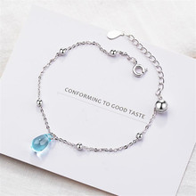 Novo estilo coreano bonito moda banhado a prata não alérgico doce azul cristal artificial grânulo de vidro feminino pulseiras sb137 2024 - compre barato