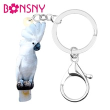 Bonsny acrílico bonito branco cockatoo pássaro chaveiro chaveiro anel moda animal de estimação jóias para mulheres amantes da menina presente decoração 2024 - compre barato