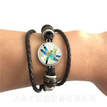 Dragonfly Pattern Bracelet Insect Art Picture 20mm Glass Cabochon Dome Black/Brown 2 Color Leather Cords Adjustable Bangle 2024 - buy cheap