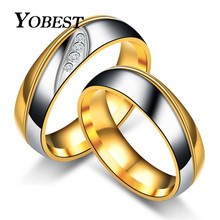 YOBEST-anillos de acero inoxidable de titanio para mujer, joyería de moda de piedra CZ, Color dorado, venta al por mayor 2024 - compra barato