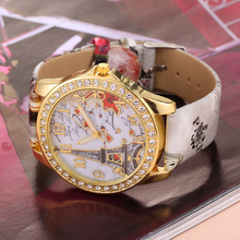 Best Deal Quartz Watch Women Fashion Tower Pattern Diamond Dial Watches Men Faux Leather Watch Women's Dress Clock watch 2024 - buy cheap