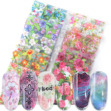 10pcs Starry Foil Stickers for Nails Holographic Lace Flowers Sky Adhesive Sliders Transfer Decals Nail Art Decorations BE798 2024 - buy cheap