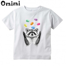 Summer Autumn Raccoon And Macarons Design Kids T Shirt Boys/Girls Great Casual Short Sleeve Tops Children's Funny T-Shirt 2024 - buy cheap