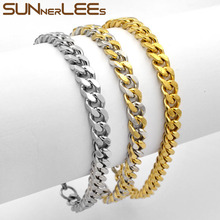 SUNNERLEES Fashion Jewelry Stainless Steel Bracelet 5mm~7mm Curb Cuban Link Chain Silver Color Gold Plated Mens Womens SC14 B 2024 - buy cheap