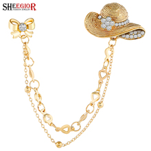 Lovely Crystal Hat Brooch Pins Men's Badge Fashion Jewelry Gold Silver color Hollow Bowknot Brooches for Women Accessories Gifts 2024 - buy cheap