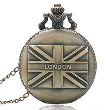 Antique Vintage Retro Bronze Brown LONDON Union Jack Necklace Quartz Pocket Watch Men Women Gift P81 2024 - buy cheap