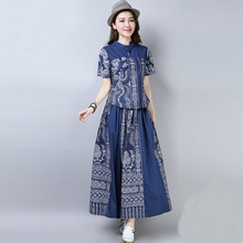 Loja de roupas chinesas 2019 das mulheres conjuntos de duas peças gola mandarim feminino étnico vintage roupas para as mulheres conjunto saia ta1425 2024 - compre barato