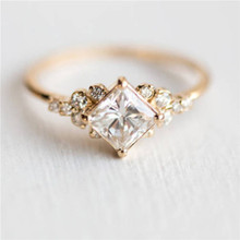 Lism anel geométrico quadrado cor dourada cz, zircônia, anel de casamento, anel de noivado para mulheres, joia, bague homme 2024 - compre barato