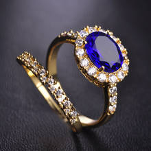 Dazz Flower Zircon Silver Color Copper Rings For Women Big Blue Stone Double Aros Engagement Wedding Gold Color Anello Joyas 2024 - buy cheap