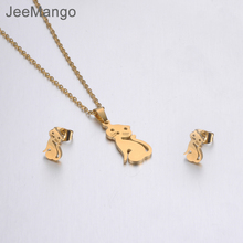 JeeMango Trendy Stainless Steel Sets For Women Girls Kitten Cat Shape Necklace Earrings For Women Lover's Engagement Jewelry 2024 - buy cheap