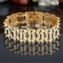 17mm Heavy Hiphop Gold Stainless Steel Biker Strap Link Bracelet Men Luxury Wristbands Watchband Bangle Bracelets Male Jewelry 2024 - buy cheap