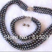 Abalorios redondos de perlas negras de 3 filas, 7-8mm, bricolaje, collar, pulsera, fabricación de pendientes, MY4794 2024 - compra barato