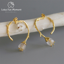 Lotus Fun Moment Plata de Ley 925 auténtica-pendientes colgantes de flor delicados para mujer, joyería hecha a mano de cristal Natural 2024 - compra barato