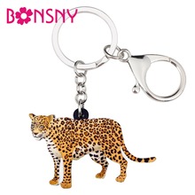 Bonsny Acrylic Cartoon African Leopard Panther Key Chains Keychain Rings Fashion Jewelry For Women Girls Kid Handbag Charms Gift 2024 - buy cheap