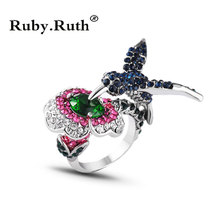 Fashion Wedding Women's Crystal Bird Flower Ring Hummingbirds Animal  Ring Engagement Jewelry Gift 2024 - buy cheap
