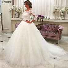 JIERUIZE White Lace Appliques Ball Gown Wedding Dresses 2019 Crystal Sash Button Back Wedding Gowns robe de mariee trouwjurk 2024 - buy cheap
