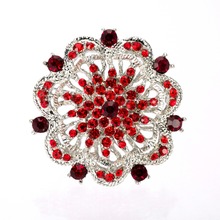 Vintage Style Rhodium Silver Tone Red Rhinestone Crystal Diamante Rould Flower Brooch Pins 2024 - buy cheap