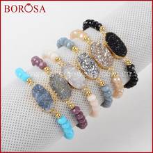 BOROSA Oval Gold Color Natural Crystal Titanium Rainbow Druzy With Rainbow Faceted Beads Bracelets for Handmade Jewelry G1282 2024 - buy cheap