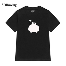 Camiseta estampa gato gordo gato cachorro, camiseta de algodão unissex 2024 - compre barato
