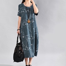 New 2019 Style Spring Summer Print Long Dresses Women Vintage Dress Casual Loose Cotton Linen Dress RE2323 2024 - buy cheap