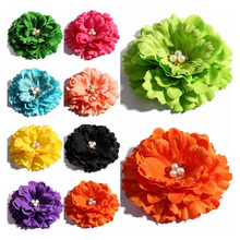 4pcs/lot 11cm 20colors Artificial Peony Flowers With Pearl Buttons For Kids Girls Hair Accessories Fabric Flowers For Headbands 2024 - buy cheap