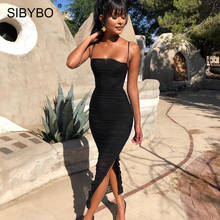 Sibybo Mesh Transparent Split Sexy Long Dress Party Spaghetti Strap Sleeveless Maxi Dress Summer Backless Bodycon Dress Women 2024 - buy cheap