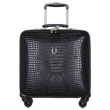 High Quality Retro Luggage 16 Inch Men Commercial PU Crocodile Pattern 4 Wheels Trolley Travel Suitcase Bag Woman Computer Bags 2024 - buy cheap