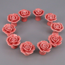 Fashion Home decor DIY Pink Rose Flower Pull Handle Cupboard Cabinet Drawer Door porcelain Ceramic Knob 10PCS 2024 - buy cheap