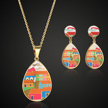Zlxgirl conjunto de joias coloridas esmaltadas de aço inoxidável, presentes para mulheres, design russo, brincos pingentes, joias de noiva 2024 - compre barato