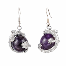 Trendy Women Drop Earring Dragon Shape Purple Crystal Reiki Round Ball Bead Natural Stone Pendant Earrings Female Accessories 2024 - buy cheap