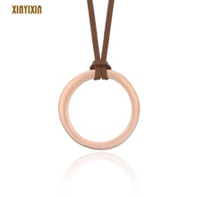 Simple Elegant Round Women Necklace Big Circle Brown Leather Chain Long Necklace 2019 New Arrive Rose Gold Handmade Accessory 2024 - buy cheap