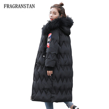 Winter Women New Thick Big Fur Collar Hooded Parkas Female Fashion Argyle Patch Designs Jacket Casual Loose Long Coat Q529 2024 - buy cheap