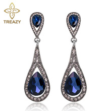 TREAZY Navy Blue Crystal Drop Earrings for Women Fashion Jewelry Silver Plated Long Dangle Earrings Wedding Party Brincos 2024 - buy cheap