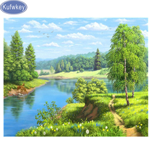 Kufwkey-pintura de diamante redondo/cuadrado completo, bordado de "paisaje Natural", mosaico de punto de cruz, pintura de diamantes de imitación, decoración 2024 - compra barato