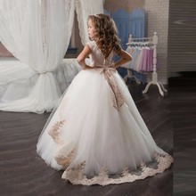 Romantic Champagne Puffy Lace Flower Girl Dress for Weddings Organza Ball Gown Girl Party Communion Dress Pageant Gown 2024 - buy cheap
