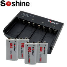 New Soshine 9V battery 4 Slot Charger with 4 pcs 650 mah battery Bateria lithium-ion polymer rechargeable 9V battery 2024 - buy cheap