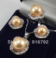 free shipping ******18KGP yellow shell pearl10mm earring14mm ring pendant 2024 - buy cheap