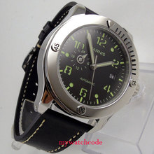 Relógio masculino de marca de luxo parnis 43mm, relógio com mostrador preto super luminoso data 821a mecânico automático 2024 - compre barato