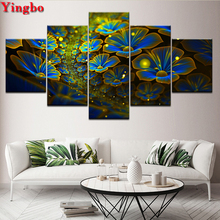 Broca quadrado completo 5d diy pintura diamante redondo abstrato fluorescente flor azul bordado ponto cruz mosaico decoração da sua casa 5 pçs 2024 - compre barato