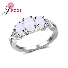 Top Quality Fashion Three Oval White Fire Opal Rings For Women 925 Sterling Silver  Wedding Party Engagement Anel Bague 2024 - buy cheap