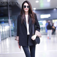 Sungtin 2022 Classic Double Breasted Solid Blazers Women Casual Long Blazer Jacket Office Lady Vintage Suits Coats Female Spring 2024 - buy cheap