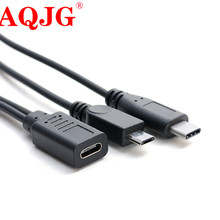 2 в 1 Micro USB гнездовой к USB Type C, USB 3,1 type-c и Micro USB сплиттер папа-папа удлинитель, зарядка, зарядное устройство, кабель Y 2024 - купить недорого