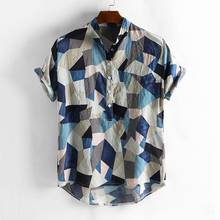 Men Shirts Summer Hit Color Stand Collar Tops Streetwear Short Sleeve Casual Loose Breathable Hawaiian Shirt camisa masculina 2024 - buy cheap
